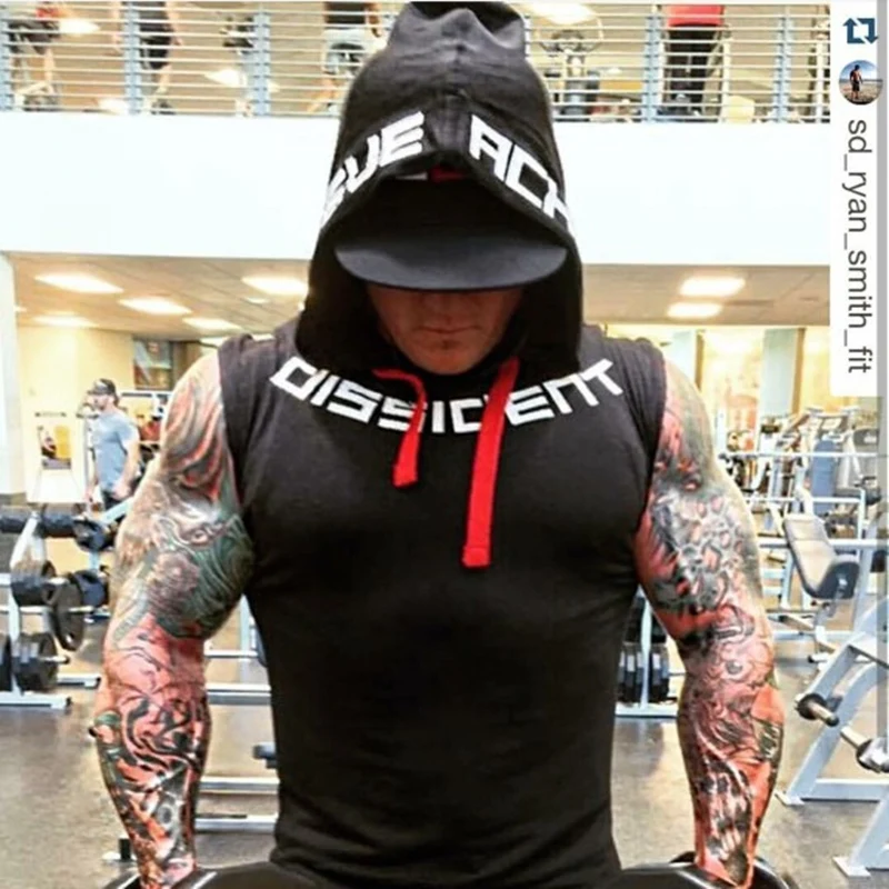 

Muscle men Tankops Bodybuilding Stringer Tank Top with hooded Mens Gyms Clothing Fitness Mens Sleeveless Vests Sports Singlets