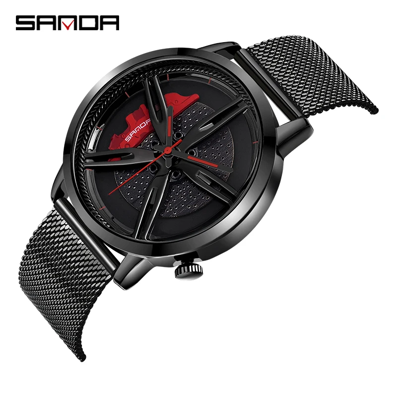 

SANDA Special Wheel Series Dial Men Watch Steel Strap Hook Buckle Premium Quartz Movement Waterproof Gift Wristwatch date Clock