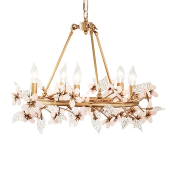 

French style gold crystal chandelier LED hanging lights AC110V 220v pink girls room lamp wideth 55cm