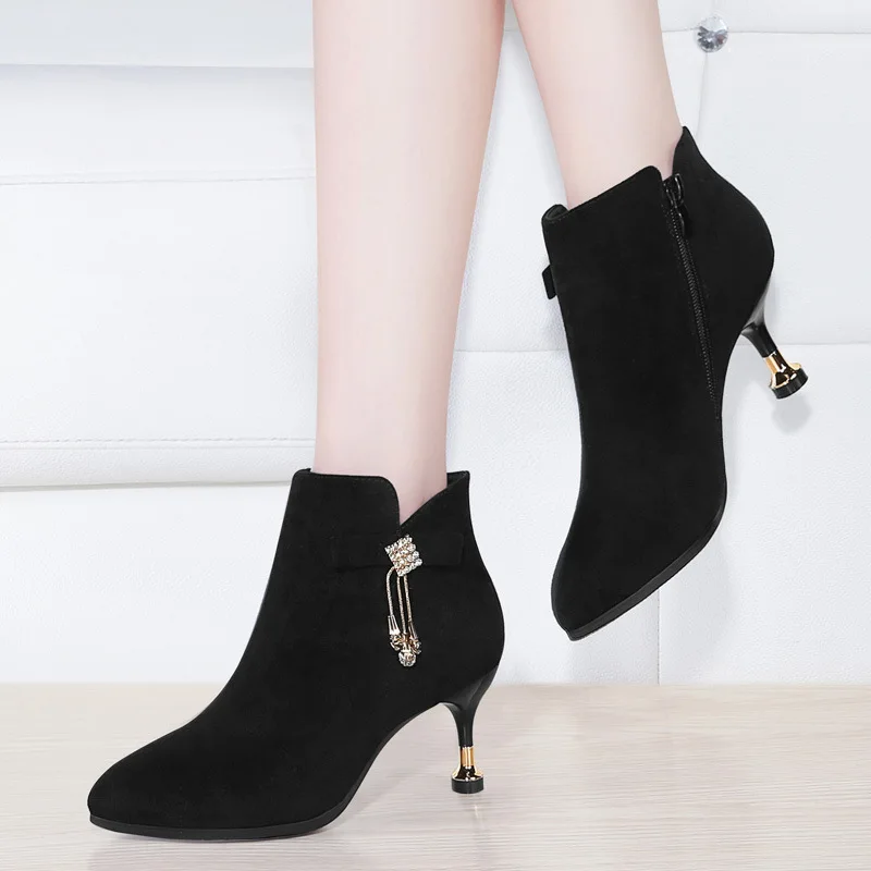 

Women's Pointed-Toe Short Boots Women's Leather Boot 2019 Autumn And Winter New Style High-Heel Boots WOMEN'S Shoes Winter Shoe