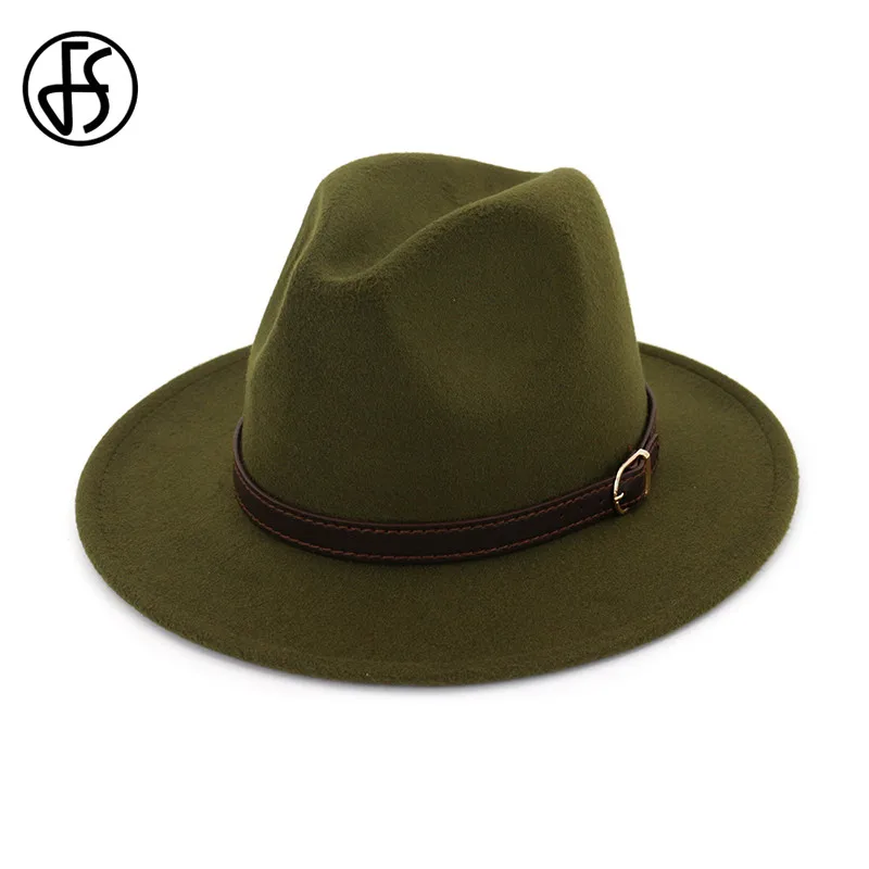 

FS Women Wool Winter Felt Jazz Hats Men Fashion Black Pink Army Green Top Jazz Hat Fedoras Chapeau Sombrero Mujer 2019