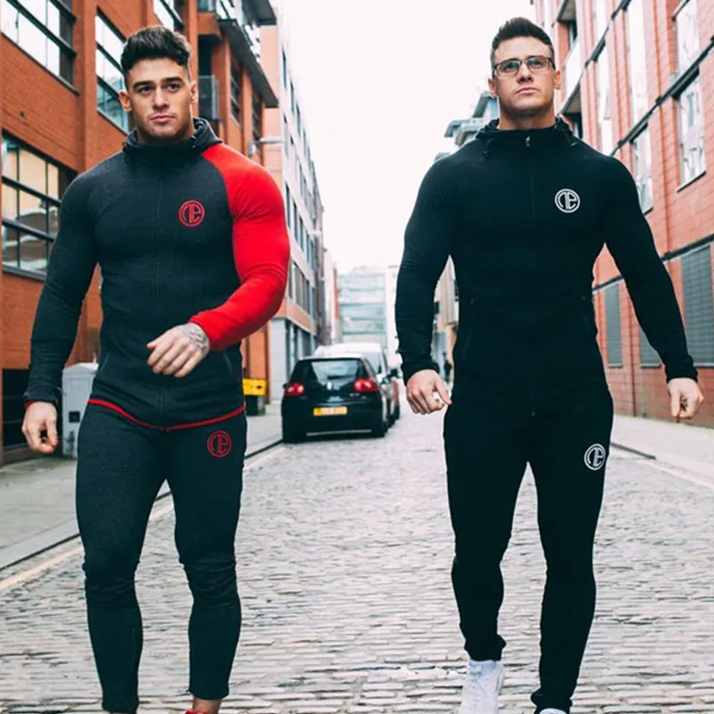 Mens Running Sportswear Sets Sweatshirt Sweatpants Gym Fitness Bodybuilding Hoodies Tops Pants Male Jogging Workout Tracksuits