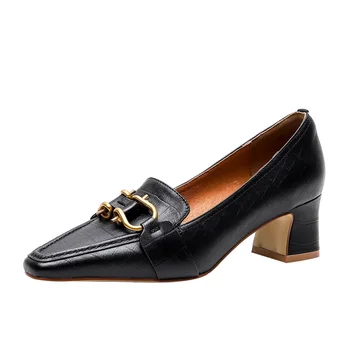 

brand retro shoes spring summer shoes woman pumps pointed toe genuine leather high heels buckle ladies dress shoes woman mujer