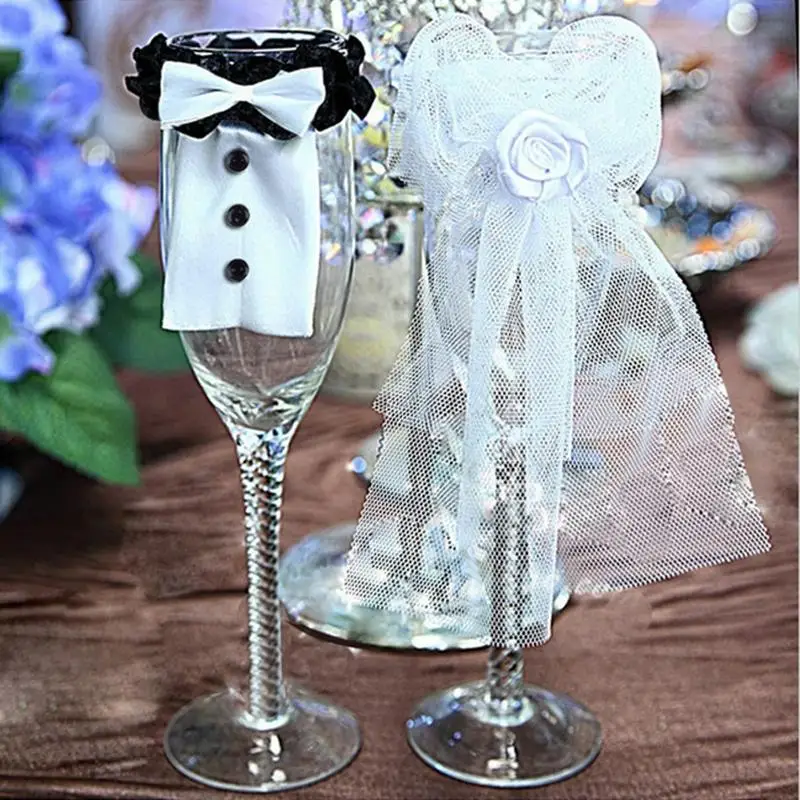 

Drinking Cup Wedding Bottle Champagne Bride Plastic Covers Bridegroom 2PCS Groom Cup Wine Creative Fashion Wineglasses Decor