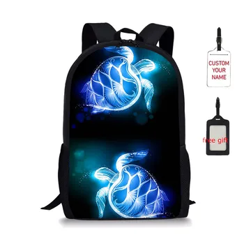 

School Bags For Girls Sea Turtle Print Kids Backpack Bookbags Large Capacity Shoulders Bag For Custom Name With Free Gift