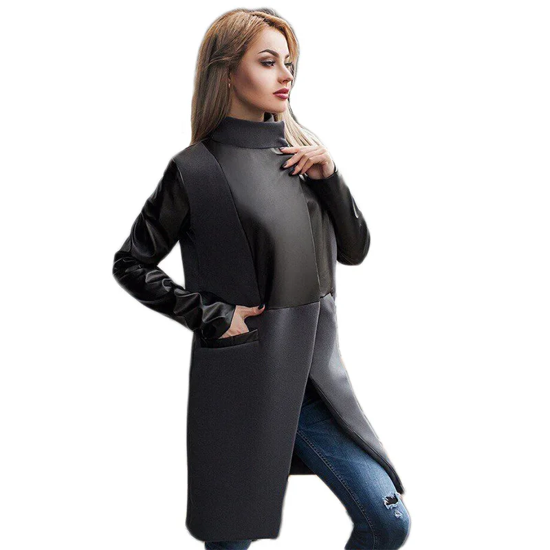 AliExpress, стиль, женское платье, шерстяное пальто, бойцовское кожаное пальто, Европа и Америка, осень и зима, одноцветное кожаное пальто