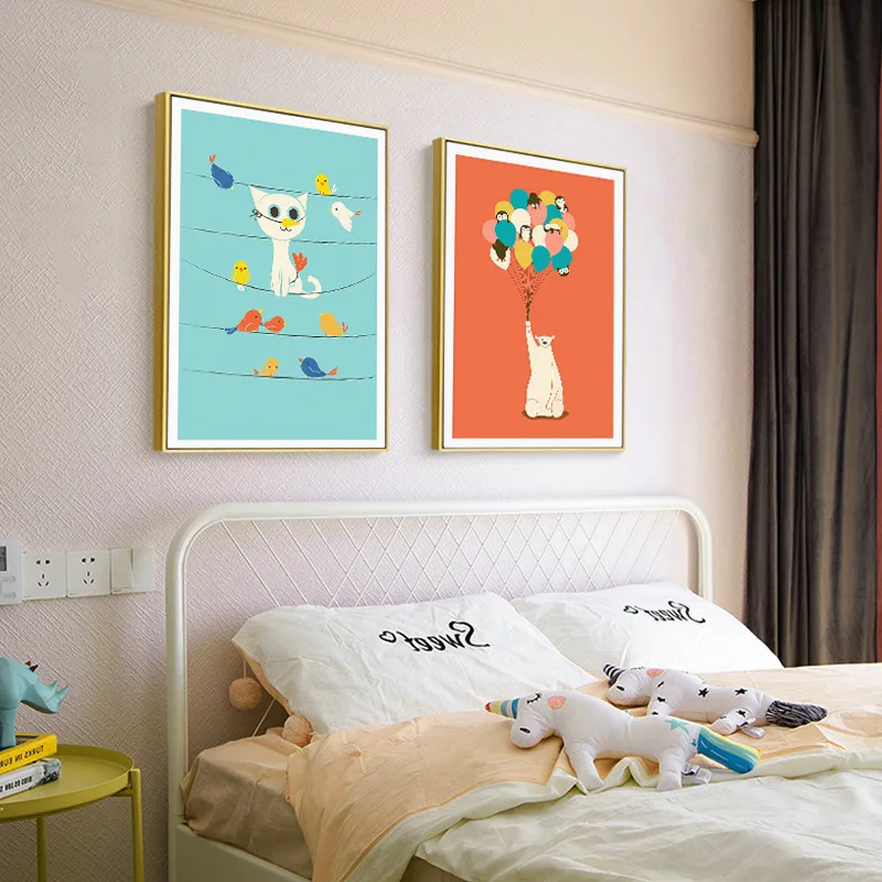 

Cartoon Animation CHILDREN'S Room Decorative Painting Modern Minimalist Boys And Girls Warm Room Bedside Cute Animal Hanging Pai