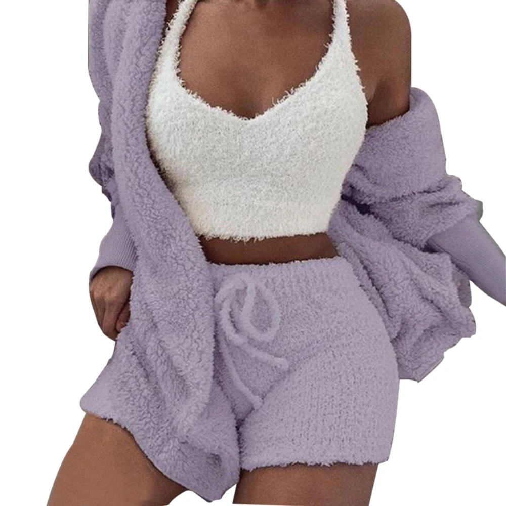purple jacket shorts Женский спортивный костюм из плюша, комплект из 3 предметов, спортивные штаны, свитшоты, куртка, укороченный топ, шорты, костюм, спортивный костюм для бега, Femme - Цвет: purple jacket shorts