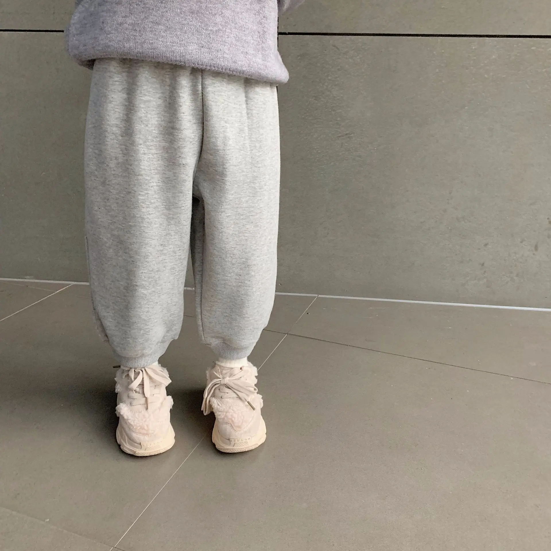 Autumn Winter boys girls solid color thick sweatpants children polar fleece lining casual sports pants kids trousers