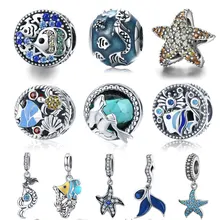 BISAER, Прямая поставка, 925 пробы, Серебряный хвост русалки, Морская звезда, тропические рыбки, бусины, Подвески, подходят для браслетов, серебряные 925 ювелирные изделия