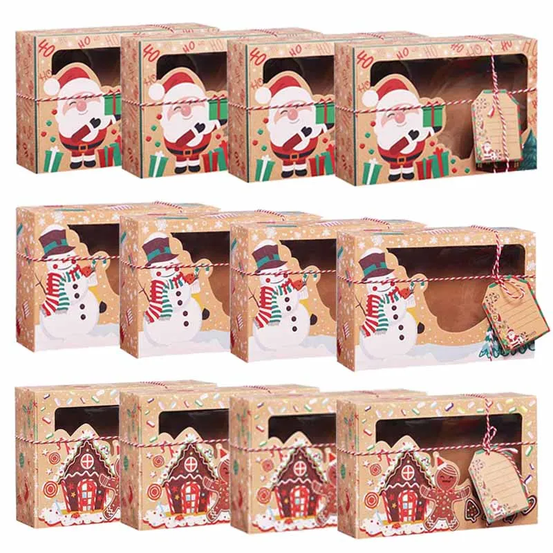 3pcs Merry Christmas Kraft Paper Candy Box Cookie Gift Box Packaging Bag Decor For Home Party Favor New Year Xmas Noel Navidad
