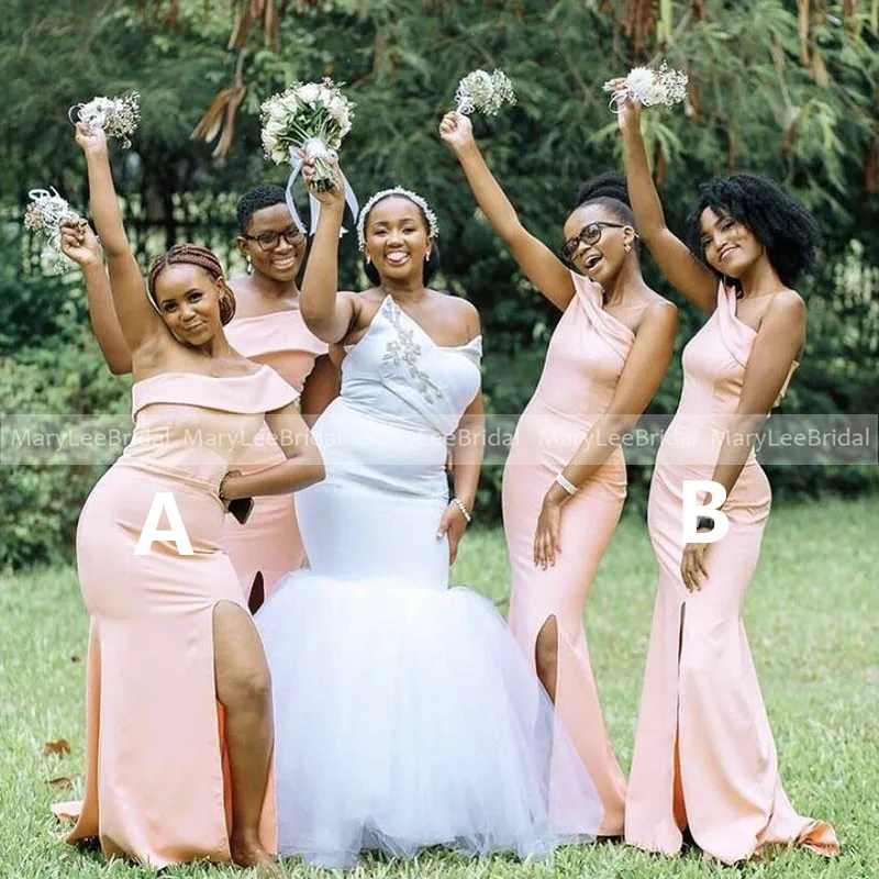 Abiti da damigella d'onore rosa pesca monospalla sirena spaccata laterale  2021 abito da cerimonia formale da donna lungo africano abiti da  sera|Bridesmaid Dresses| - AliExpress