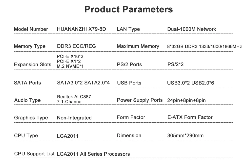 HUANANZHI X79-8D cpu LGA2011 LGA 2011 материнская плата с двойным процессором DDR3 подходит для серверной памяти и серверного cpu E-ATX