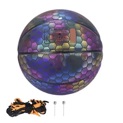 Holographic Reflective Basketball Ball Wear-Resistant Luminous Night Light Ball Basketball Glowing Basketball Ball With Bag Pin