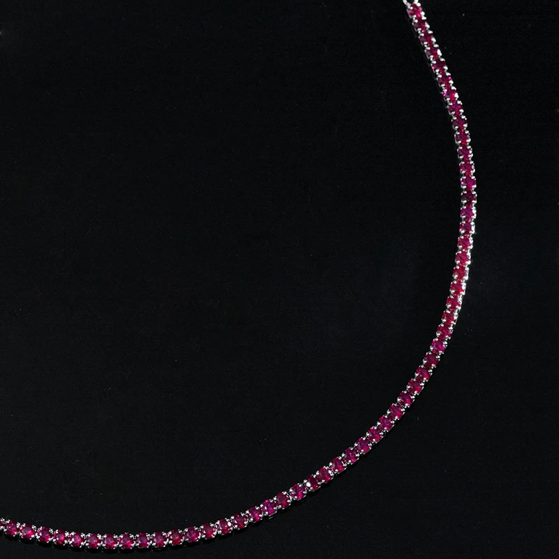 OEVAS 100% 925 Sterling Silver 2.5mm Full Ruby High Carbon Diamond Resizable Chains Necklace For Women Sparkling Fine Jewelry