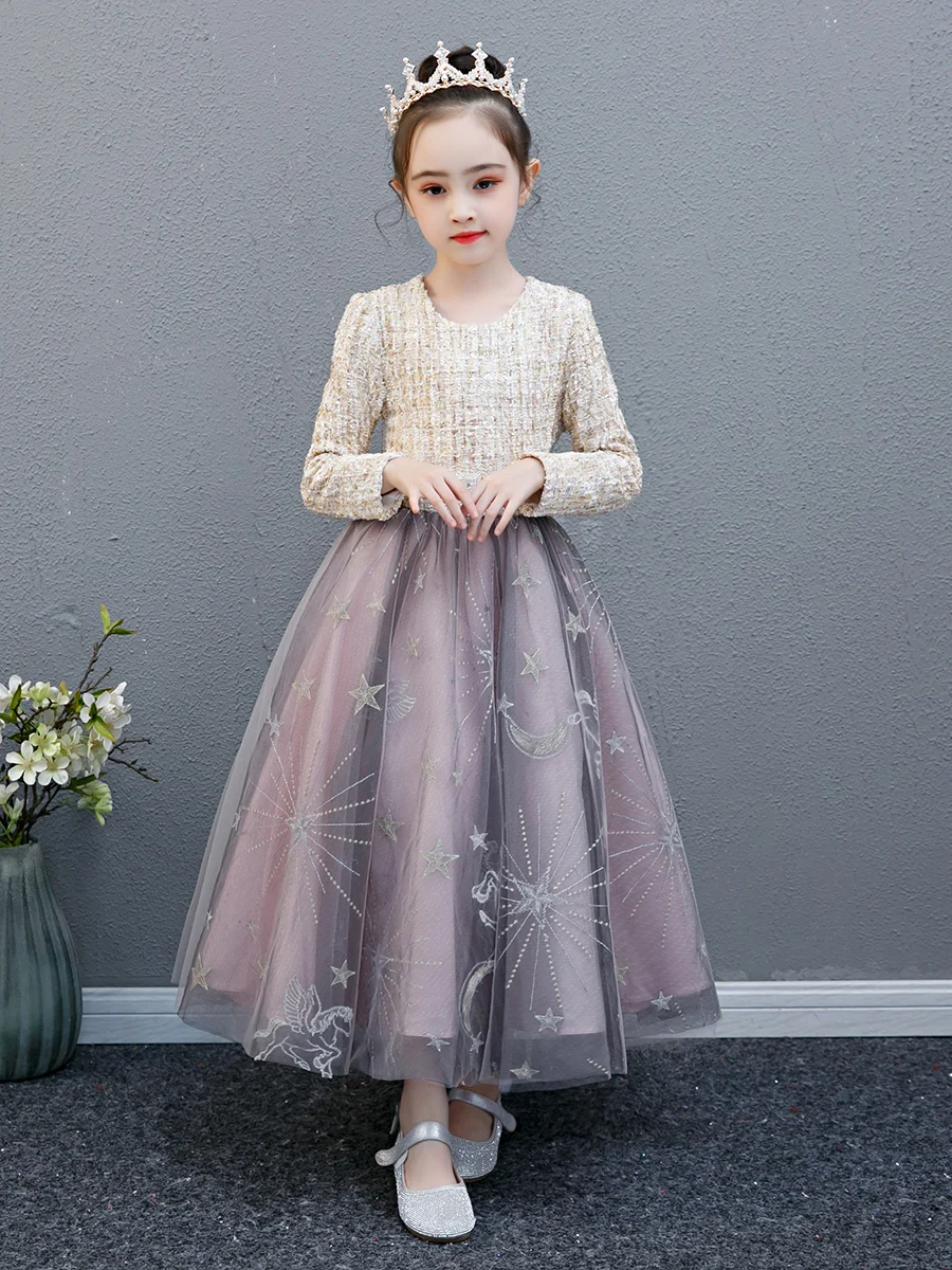 Big girl princess dress spring autumn Elegant Kid Girls Clothes Party wedding Pageant Long Dresses for Girl Evening Costume3-12Y