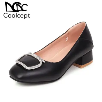 

Coolcept New Arrival Women Pumps PU Leather Crystal Fashion Shoes Woman Office Ladies Sweet Female Pumps Footwear Size 31-43
