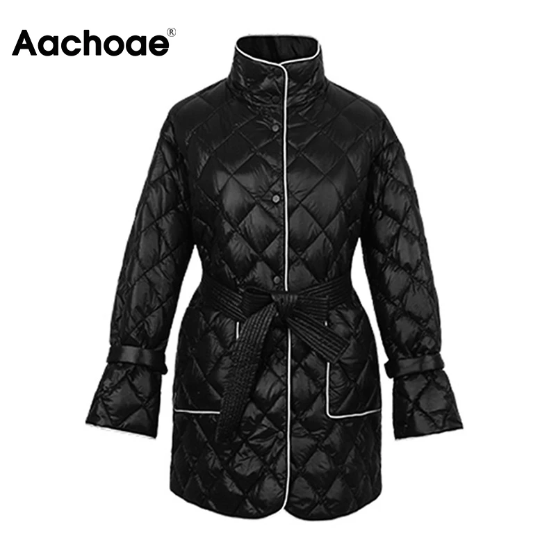 Aachoae Winter Long Down Jacket Women With Belt