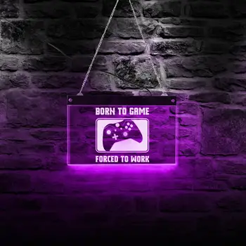 

Born To Game Forced To Work Slogan Wall Art Decor Rectangle Colors Changing Led Neon Sign Gift For Game Lover Boys Night Light