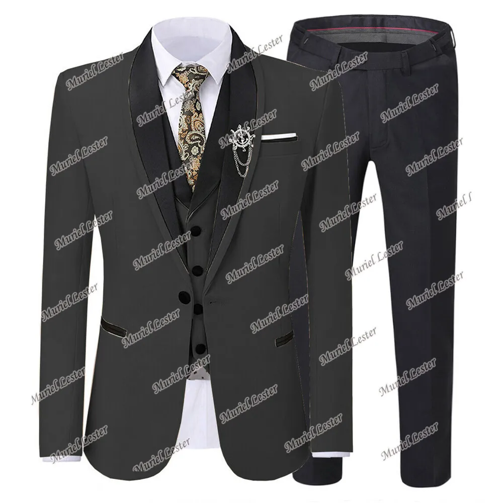 Black/Blue Men Suits Formal Smoking Business 3 Pieces Jackets+Vest+Pants Set Costume Homme Mariage Prom Dress Wedding Tuxedos men's blazers