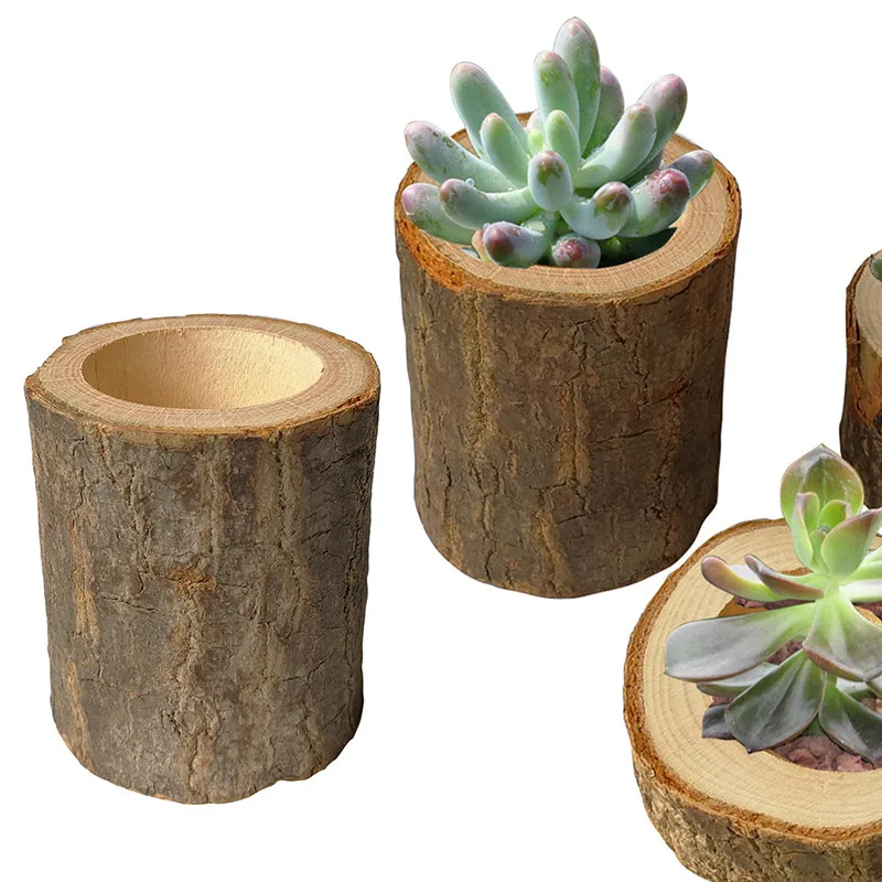 

2019 New Wooden Crafts Candlestick Small Flower Pot Hollow Wooden Stake design planter for succulents Home Decoration