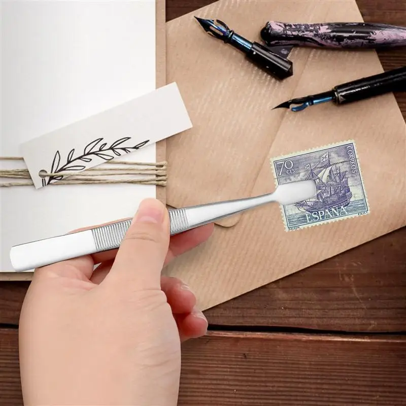 2pcs Stamp Tweezers Stainless Steel Philately Stamps Collector Tools Eyebrow Forceps Brazing Tweezers Tong