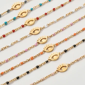 

ZMZY Hot Sale Stainless Steel Bracelet for Women Bracelet Enamel Evil Eye Bracelet Link Chain Bracelets bijoux Fashion Jewelry