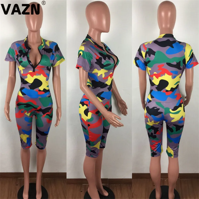 VAZN GLA 13092 дизайнерский женский цветастый комбинезон без рукавов, короткие штаны, комбинезоны с капюшоном, Сексуальные клубные бандажные комбинезоны
