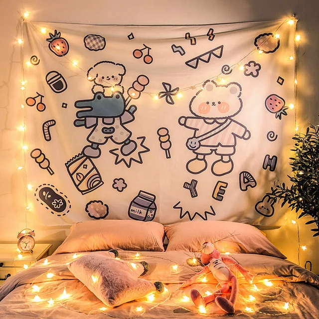 Aodafei Tapisserie Murales Anime Japonaise Rose Mignon,Tenture Murale pour Decoration  Chambre Ado Fille Anime Decoration,kawaii deco Tapis de Mur Tissu Mural  Rideau,200x150 cm NO LED : : Cuisine et Maison