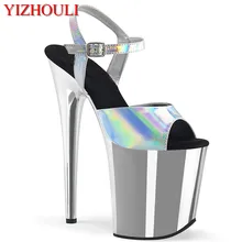 20 cm sexy silver vamp, 8 inch electroplated stiletto sandals/pole dance performance, fashion stage sandals