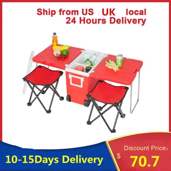 

Outdoor Picnic Foldable Multi-function Rolling Cooler Upgraded Stool Red convenient outdoor dining table for garden