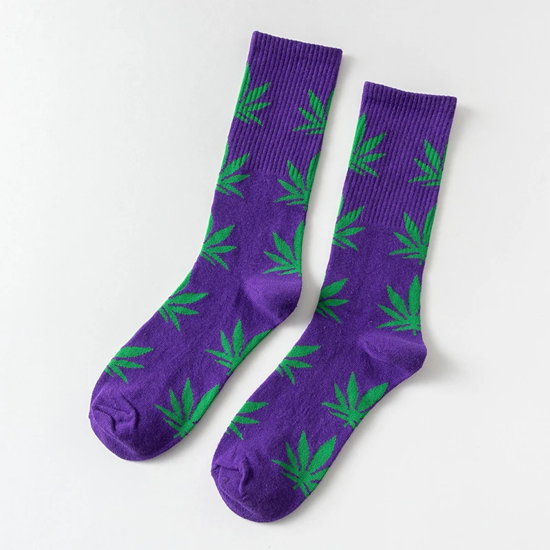 Мужские носки из конопляного волокна, забавные Модные Повседневные Дышащие хлопковые спортивные носки в стиле Харадзюку каваи в стиле хип-хоп с вышитыми кленовыми листьями - Цвет: 16