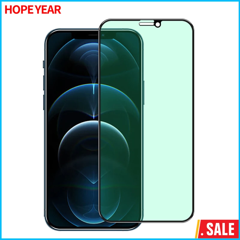 Зеленая закаленная защитная пленка на весь экран для iphone 11 Pro Max 12 Mini с защитой от