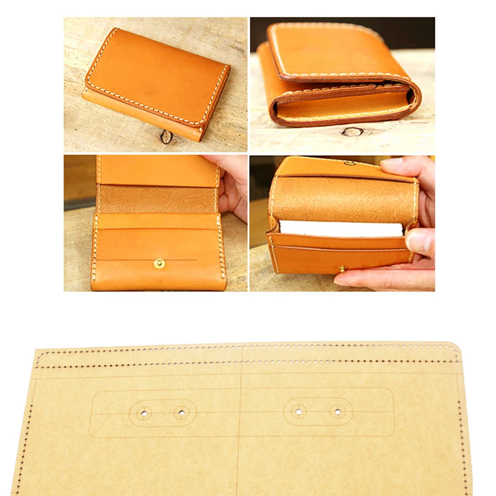 diy Leather craft cardholder name card bag wallet kraft paper sewing pattern hollowed stencil template 11.5x7.5x2.5cm