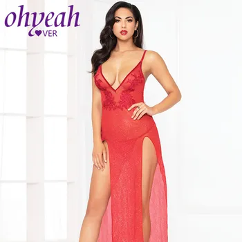 

Ohyeahlover Perspective Mesh Sexy Babydoll Dress Vogue Women Exotic Apparel Sleepwear Floral Seductive G-string Lingerie RL80872