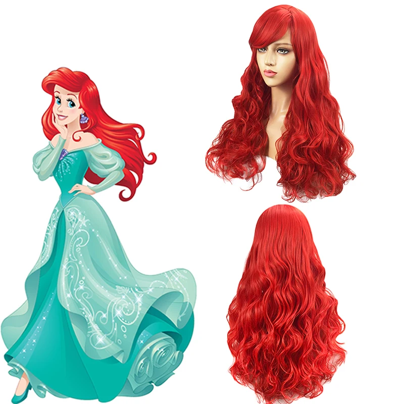 70CM-Princess-Ariel-Mermaid-Wig-Cosplay-Synthetic-Red-Long-Curly-Hair-For-Women-Halloween-Party-Stage