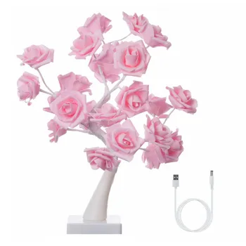 

24LED Rose Flower Tree Light Romance Night Light USB 3AA 45CM Table Desk Lamp Parties,Xmas,Wedding Lighting Decors W/ Timer