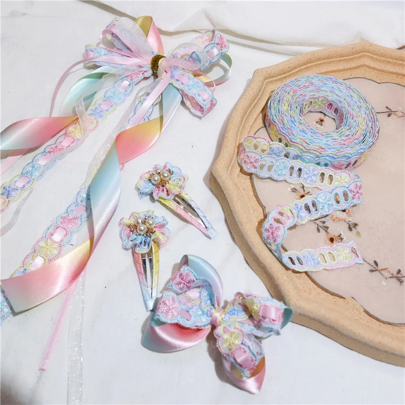 15 ярдов/партия цветная вышивка кружево пустотелая Полиэстеровая лента бант