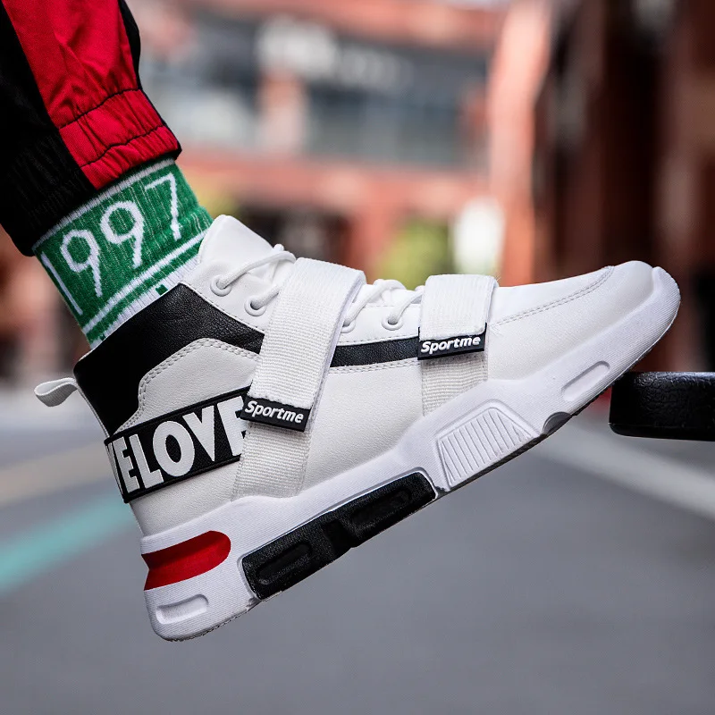 

2019 Autumn And Winter New Style Hight-top MEN'S SHOES Velcro Casual Sports Shoes Mid-top Students Daddy Trendy Shoes