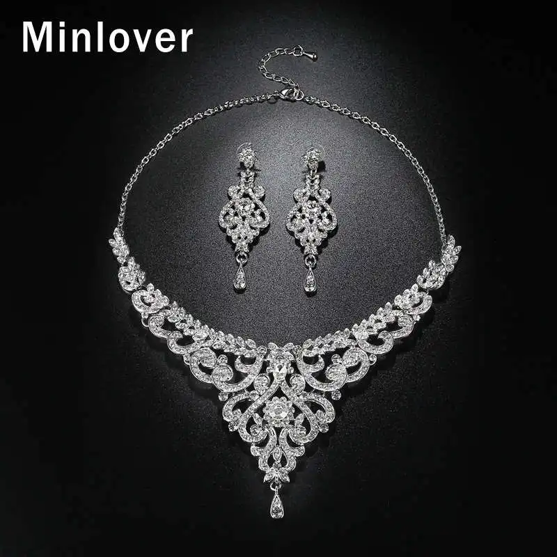 Minlover модное украшение в африканском стиле наборы для женщин кристалл в форме листика горный хрусталь ожерелье серьги наборы Свадебные украшения MTL509