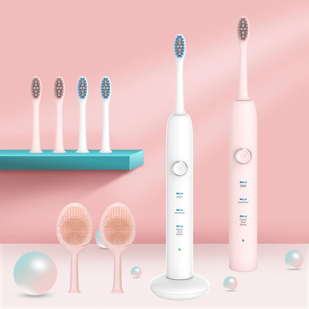 New 9 Functions Sonic Electric Toothbrush USB Inductive Charging with 3 Brush Heads+1 Face Clean Brush Adults Tooth Whitening New 9 Functions Sonic Electric Toothbrush USB Inductive Charging with 3 Brush Heads+1 Face Clean Brush Adults Tooth Whitening