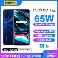 Realme 7 Pro Smartphones NFC Android Snapgragon 720G 8GB 128GB 64MP Smart Mobile Phones 65W Fast Charge 4500mAh Game Cell phone