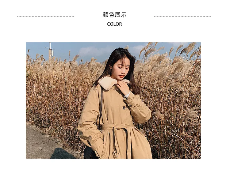 New Style South Korea CHIC Loose-Fit Waist Hugging Thick Quilted Mid-length Trench Coat Padded Coat Cotton Coat Women's Win