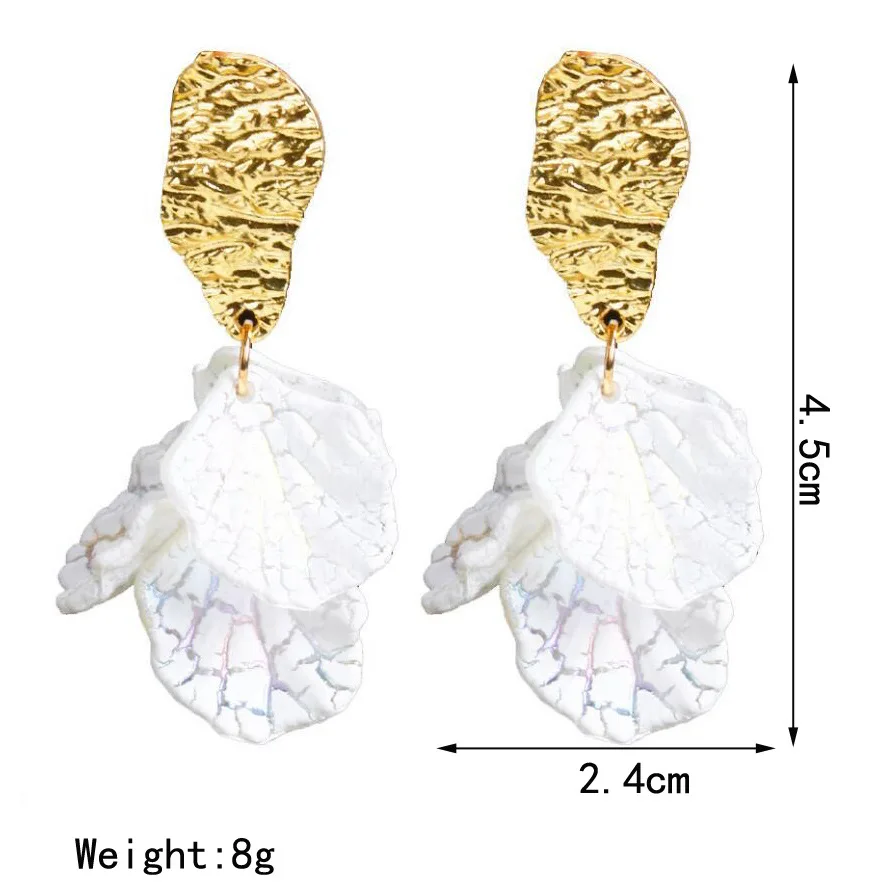 Корейский белый цветок лепесток Висячие серьги для женщин новые Эффектные серьги Модные ювелирные изделия оптом