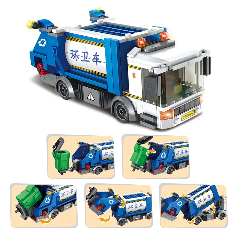 

Pan luo si Garbage Can with Sanitation Trucks Children'S Educational DIY Small Particles Assembled Garbage Compartmental Buildin
