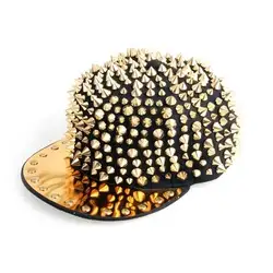 Шляпа черная кепка с заклепками Золотая хип-хоп панк Готика