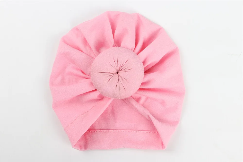 12 цветов, детские повязки на голову, повязка на голову из хлопка, зимняя теплая детская чалма, шапочка, эластичная повязка на голову, головной убор для От 1 до 2 лет - Цвет: Розовый