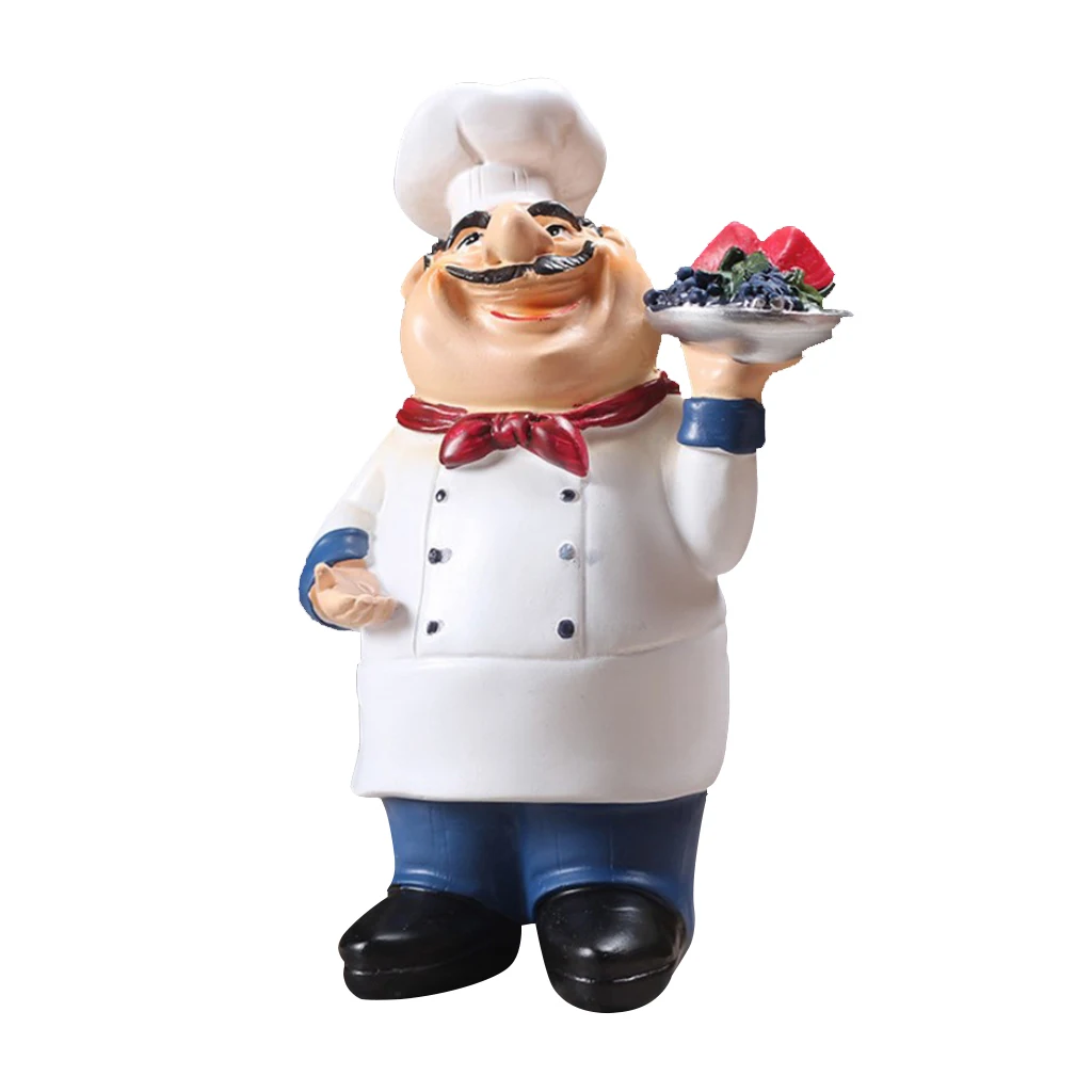 Resin Chef Restaurant Chef Statue Home Kitchen Ornament Figurine Table Decor Welcome Ornament