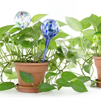 

Set of 6 Small Multicolored Glass Plant Watering Globes-Each Measures 6inch L x 2.5inch D High Quality and Brand New