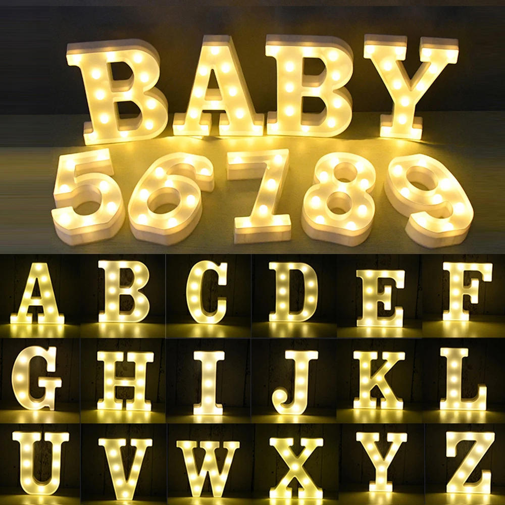 22CM Letras LED Número Luz Noche Marquesina Alfabeto Lámpara Digital Habitación Boda Cumpleaños Fiesta Navidad Batería Luces Decoración